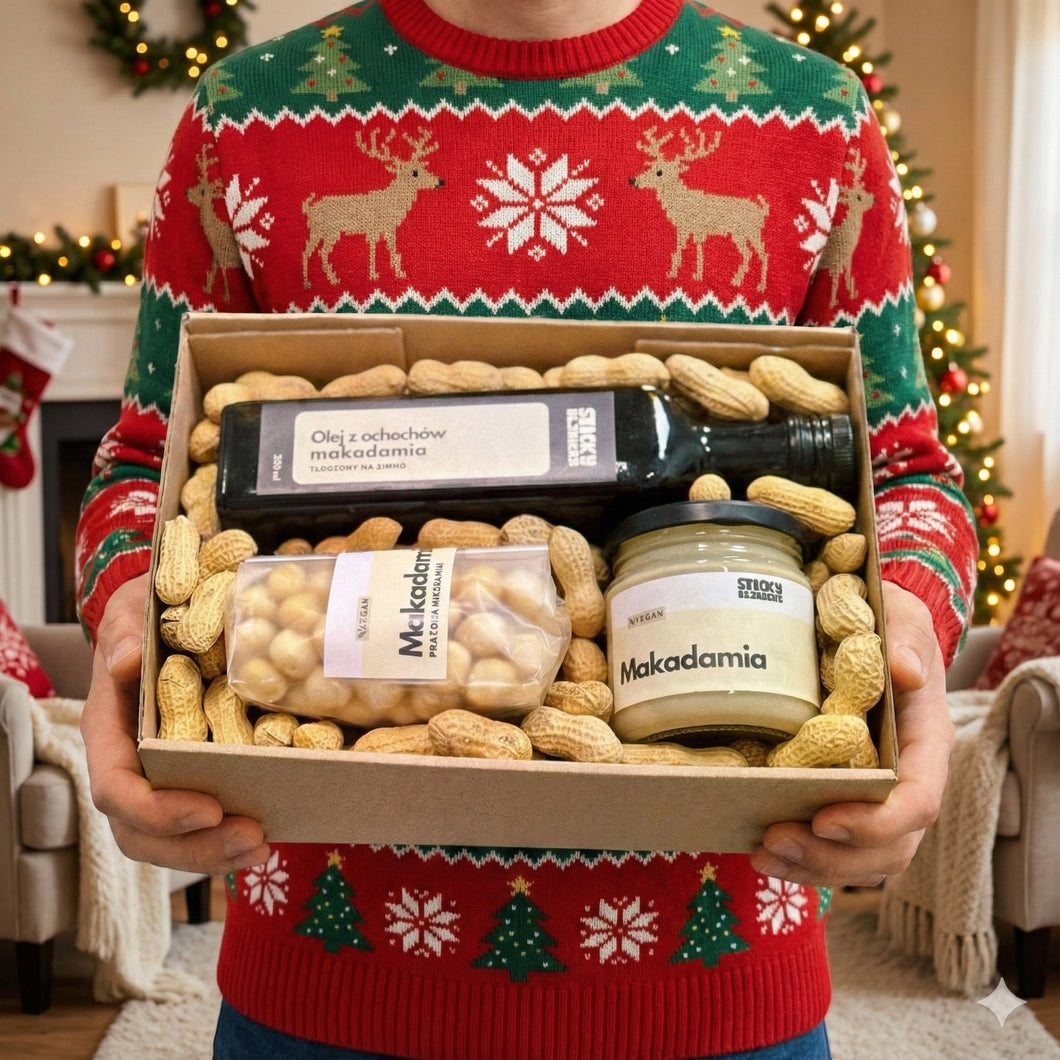 Zestaw świąteczny z makadamią: olej, masło i orzechy